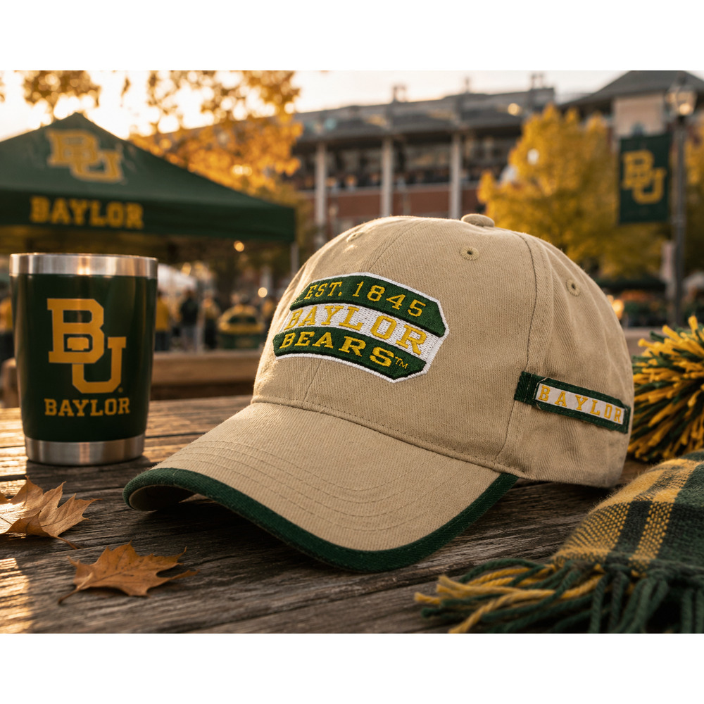 Baylor Bears Strapback Hat Khaki Green Est 1845 NCAA Cotton Cap OSFA